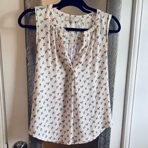 Sleeveless Mixed Media Blouse by LOFT - Pink Blue Birds